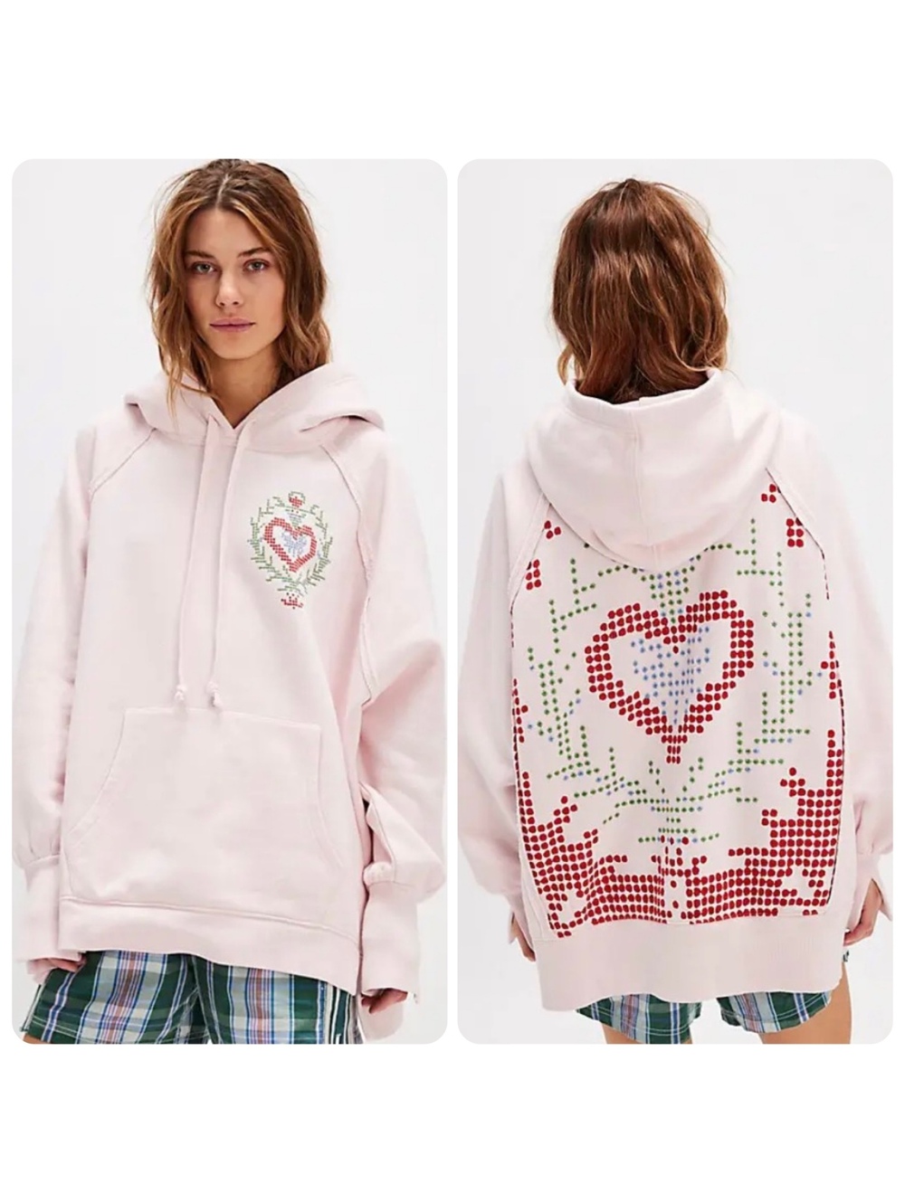 Free People Keepsake Embroidered Heart Hoodie Pink Size XS